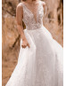 Ivory Beaded Lace Tulle V Back Wedding Dress